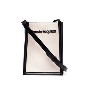 Alexander McQueen Cream Canvas & Black Leather Crossbody Messenger